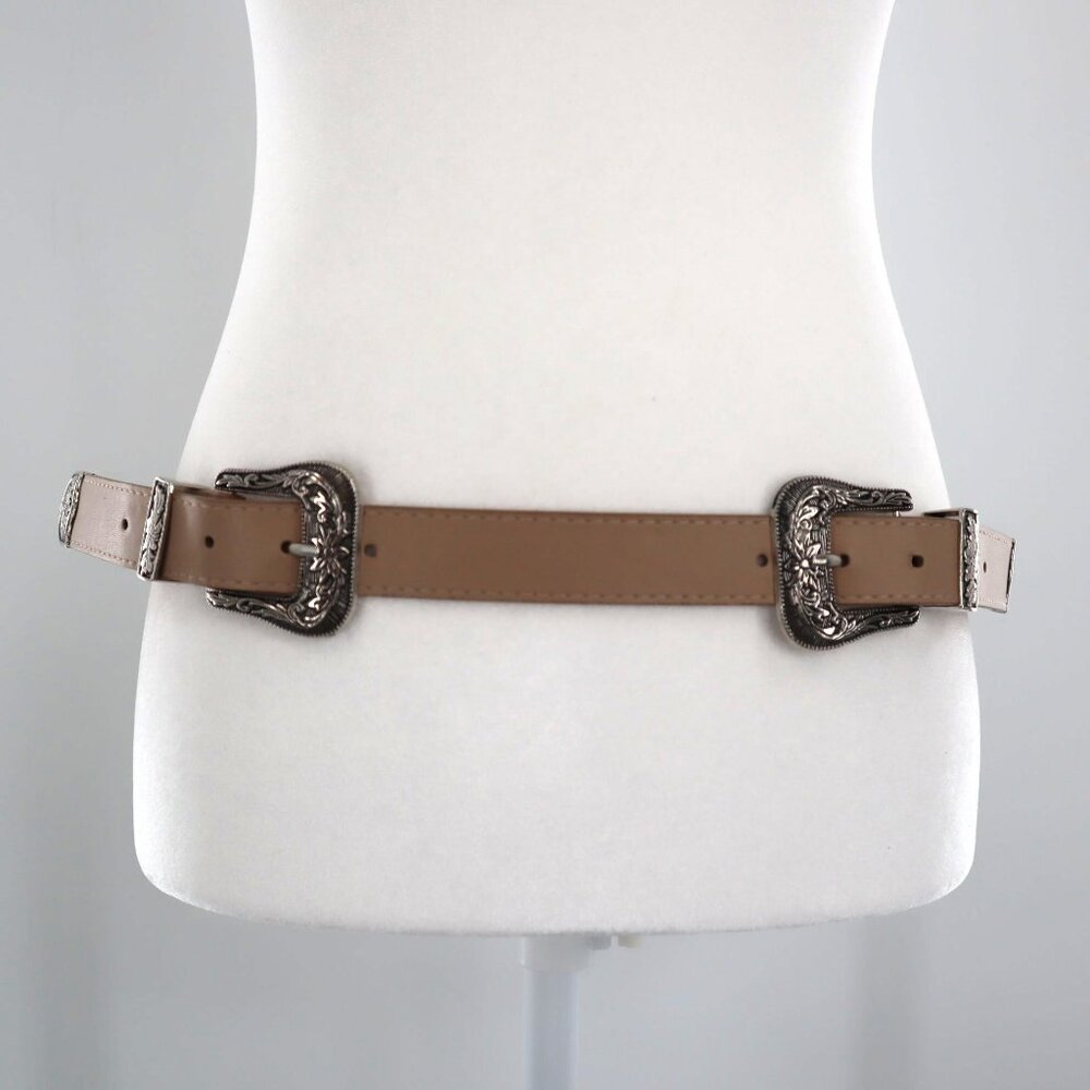 Double Buckle‎ Belt Womens O/S Brown Western Cowgirl Country Boho Bohemian Y2K